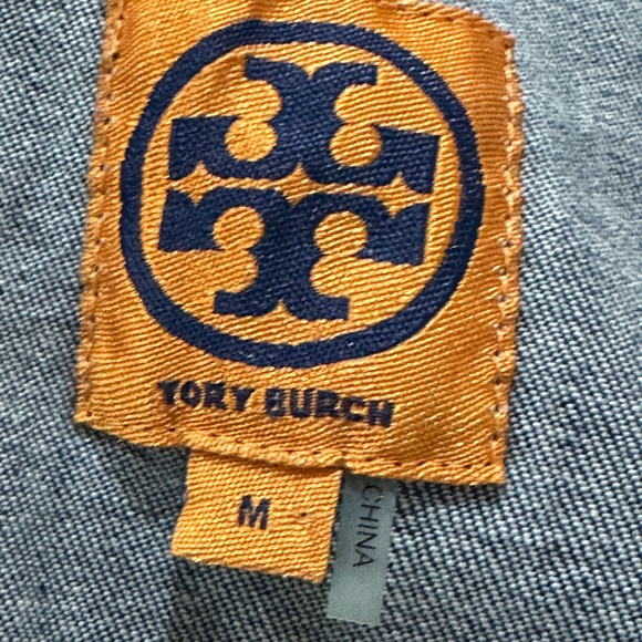 Tory Burch Front Zip Snap Blue Denim Midi Dress Size Medium - Picture 6 of 7